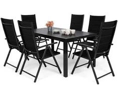 Lauko baldų komplektas Ibiza 150 cm, 6+1, Juodas / Juodas