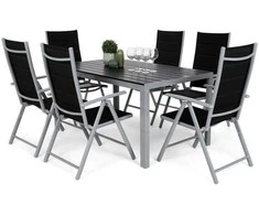 Lauko baldų komplektas Ibiza 150 cm, 6+1, Sidabrinis / Juodas
