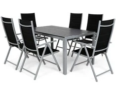 Lauko baldų komplektas Ibiza 150 cm, 6+1, Sidabrinis / Juodas