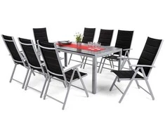 Lauko baldų komplektas Ibiza 185 cm, 8+1, Sidabrinis / Juodas