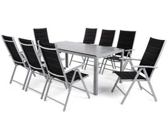 Lauko baldų komplektas Ibiza 185 cm, 8+1, Sidabrinis / Juodas