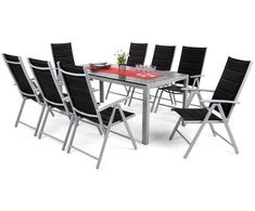 Lauko baldų komplektas Ibiza 185 cm, 8+1, Sidabrinis / Juodas