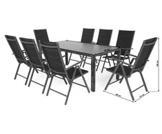 Lauko baldų komplektas Ibiza 185 cm, 8+1, Juodas / Juodas