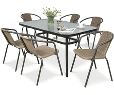 Lauko baldų komplektas SIMPLE 150 cm, 6+1, Cappuccino