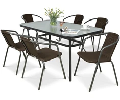 Lauko baldų komplektas SIMPLE 150 cm, 6+1, Brown