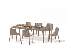 Lauko baldų komplektas TIBERINA BISTROT/TEVERE 6+1, stalas 147-211 cm, Tortora