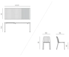 Lauko baldų komplektas TIBERINA BISTROT/TEVERE 6+1, stalas 147-211 cm, Terra