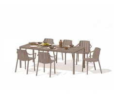 Lauko baldų komplektas TIBERINA/TEVERE 6+1, stalas 147–211 cm, Tortora