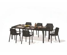 Lauko baldų komplektas TIBERINA/TEVERE 6+1, stalas 147–211 cm, Anthracite