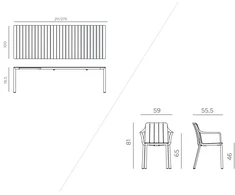 Lauko baldų komplektas TIBERINA/TEVERE 8+1, stalas 211-275 cm, Terra