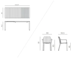Lauko baldų komplektas TIBERINA/TEVERE 8+1, stalas 147–211 cm, Corda