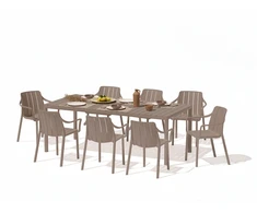 Lauko baldų komplektas TIBERINA/TEVERE 8+1, stalas 147–211 cm, Tortora