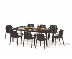 Lauko baldų komplektas TIBERINA/TEVERE 8+1, stalas 147–211 cm, Anthracite