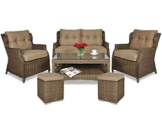 Lauko baldų komplektas TRIVENTO 2 + su pufais, Brown