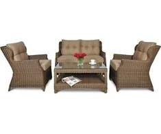 Lauko baldų komplektas TRIVENTO 2 + su pufais, Brown