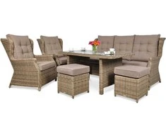 Lauko baldų komplektas TRIVENTO DINING 3 + su pufais, Brown