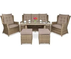 Lauko baldų komplektas TRIVENTO DINING 3 + su pufais, Brown