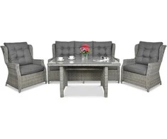 Lauko baldų komplektas TRIVENTO DINING 3 + su pufais, Stone Pilkas