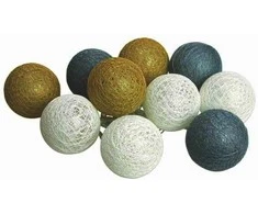LED girlianda Cotton Balls, 10 LED, pilka/žalia/juoda