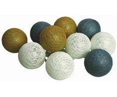 LED girlianda Cotton Balls, 10 LED, pilka/žalia/juoda