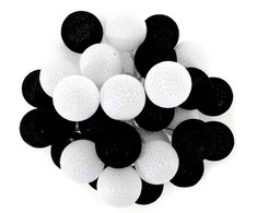 LED girlianda Cotton Balls, 35 LED, Juodas/Baltas