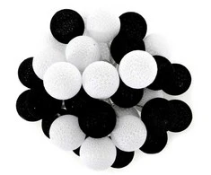 LED girlianda Cotton Balls, 35 LED, Juodas/Baltas