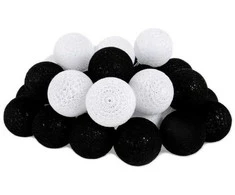 LED girlianda Cotton Balls, 35 LED, Juodas/Baltas