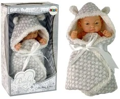 Lėlė kūdikis su pilka antklode, 24 cm