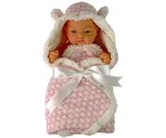 Lėlė kūdikis su rožine antklode, 24 cm.