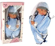 Lėlė kūdikis su žvaigždėta antklode 46 cm, mėlyna