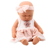 Lėlė - miegantis kūdikis su rožine suknele ir galvajuoste, 24 cm