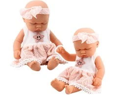 Lėlė - miegantis kūdikis su rožine suknele ir galvajuoste, 24 cm