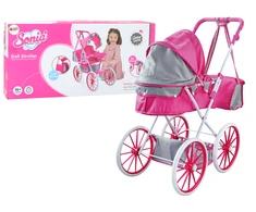 Lėlių vežimėlis su krepšiu, rožinis