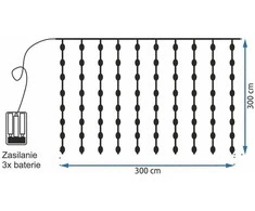 Lempučių užuolaida 300 LED, 3x3 m, šaltai balta, su pultu
