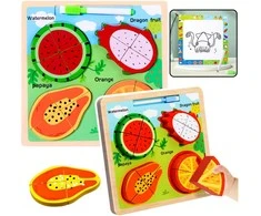 Medinė dėlionė su piešimo lenta 2in1 - Vaisiai