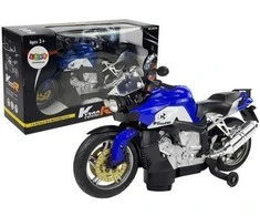Mėlynas motociklas su baterijomis
