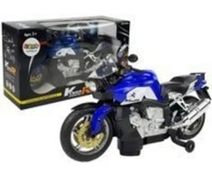 Mėlynas motociklas su baterijomis