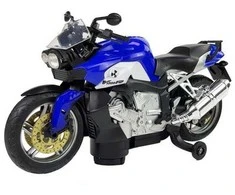 Mėlynas motociklas su baterijomis