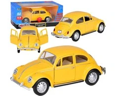Metalinis automobilis Volkswagen Classical Beetle 1967 su garso ir šviesos efektais, geltonas