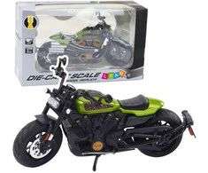 Metalinis chopper motociklo modelis su šviesos ir garso efektais, 1:12, juodas/žalias