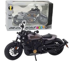 Metalinis chopper motociklo modelis su šviesos ir garso efektais, 1:12, juodas/pilkas