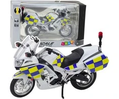 Metalinis policijos motociklo modelis su šviesos ir garso efektais, 1:12, baltas