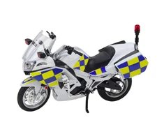 Metalinis policijos motociklo modelis su šviesos ir garso efektais, 1:12, baltas