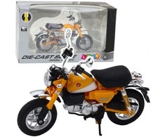 Metalinis retro motociklo modelis su šviesos efektais, 1:12, geltonas
