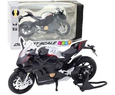 Metalinis sportinio motociklo modelis su šviesos ir garso efektais V4 1:12, juodas/sidabrinis