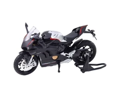 Metalinis sportinio motociklo modelis su šviesos ir garso efektais V4 1:12, juodas/sidabrinis