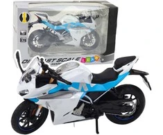Metalinis sportinio motociklo modelis su šviesos ir garso efektais, 1:12, baltas/mėlynas