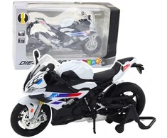 Metalinis sportinio motociklo modelis su šviesos ir garso efektais S1000 1:12, baltas