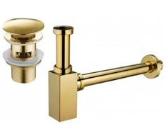 Mexen kvadratinis sifonas su "Klik-klak" dangteliu praustuvams su persipylimu, Gold