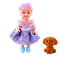 Mini lėlė su lovyte ir šuniuku